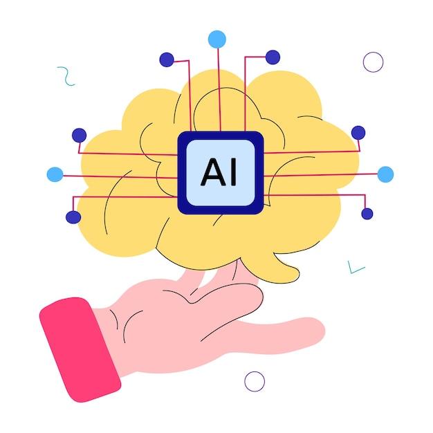 Grab doodle mini illustration of an ai brain