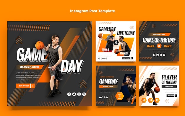 Gradient halftone basketball instagram posts collection
