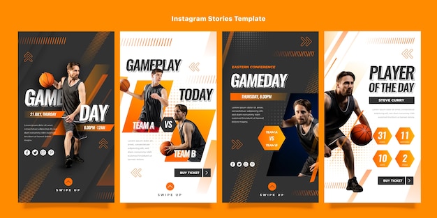 Gradient halftone basketball instagram stories collection