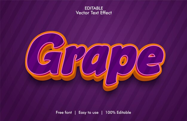 Grape 3d editable text effect Premium Vector with background