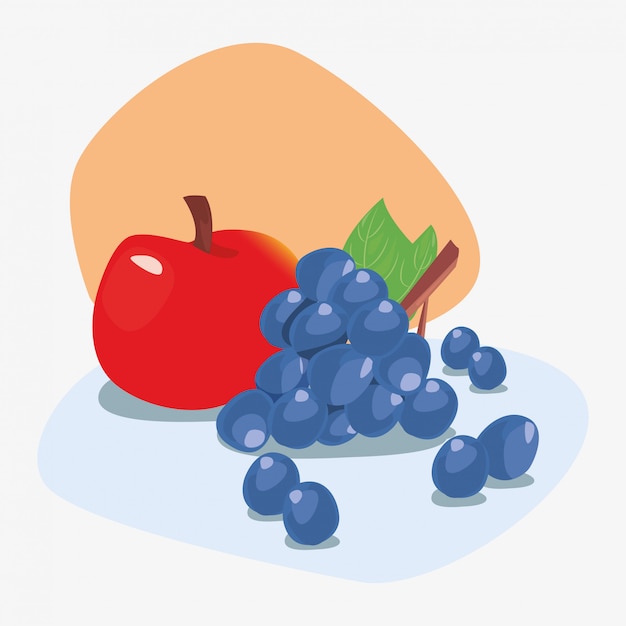 Grapes and apple fresh delicious fruit nutrition ilustration