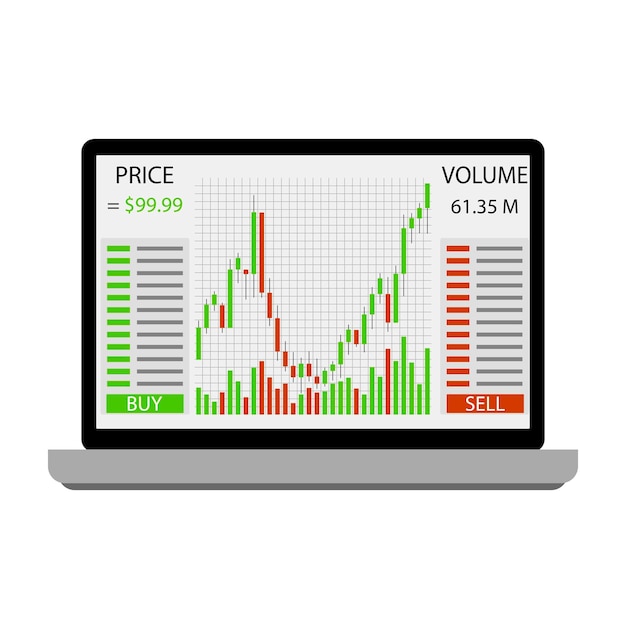 Graphic and chart to trade exchange on laptop platform to trading