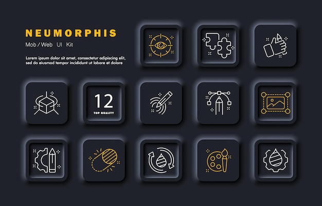 Graphics set icon Creativity creative occupation compass puzzle pieces hand brush palette three dimensional cube pen tool draw drawing picture frame gear pencil slider drop art