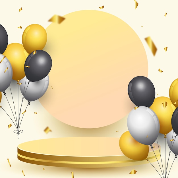Gratulerer med dagen-bakgrunn med ballong og konfetti