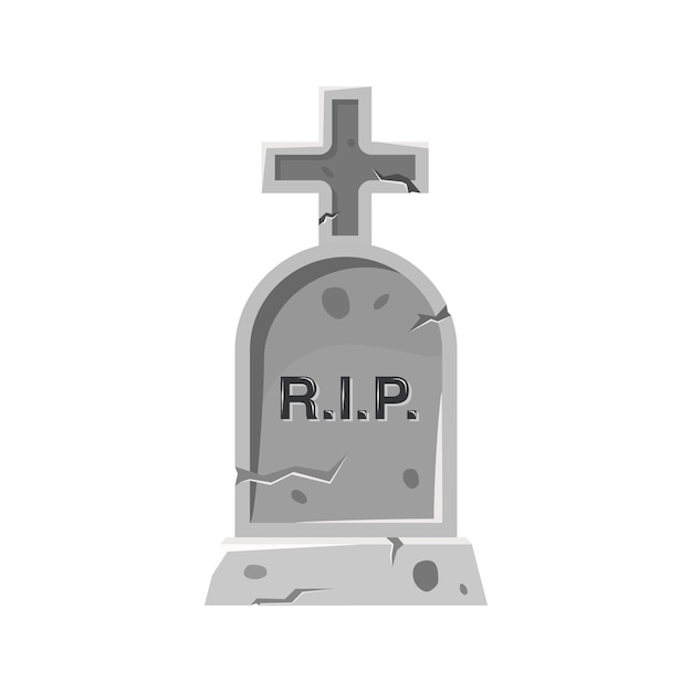 gravestone with a cross showing rip abbreviation for rest in peace