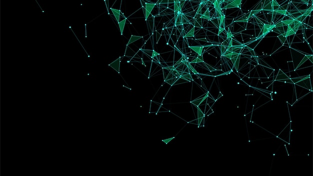 green abstract background with connection lines dots and triangles technology network connection digital structure of particles vector illustration