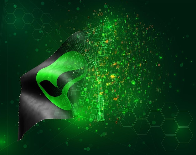 green alien from space vector 3d flag on green background with polygons and data numbers