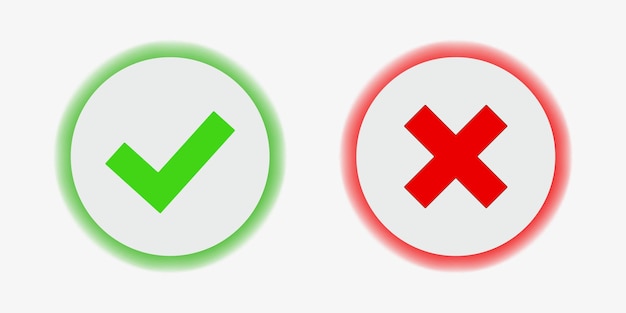 Green check mark and red cross mark buttons Vector yes and no check marks on circles