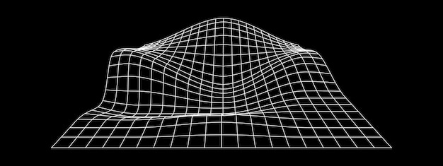 Grid perspective deformation White terrain wireframe on black background Relief meshed structure