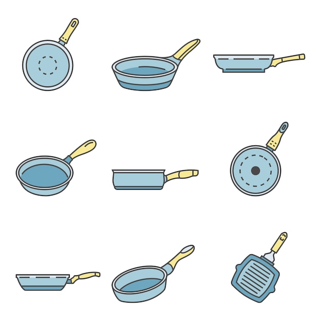 Griddle pan icon set, outline style