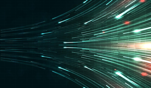 Grønn lysstripe fiberoptisk fartslinje futuristisk bakgrunn for 5G- eller 6G-teknologi trådløs dataoverføring høyhastighetsinternett i abstrakt internettnettverkskonsept vektordesign