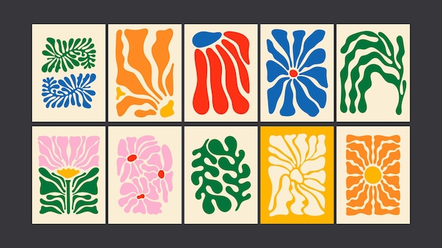 Groovy cartoon art Psychedelic retro posters Funky waves vibrant leaves trippy flowers 90s