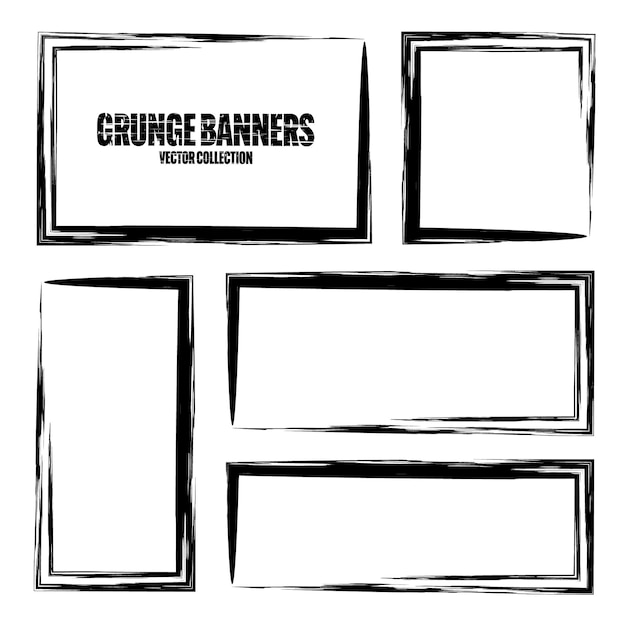 Grunge square frames banners with stains and scratches brush stroke rectangular shape design element