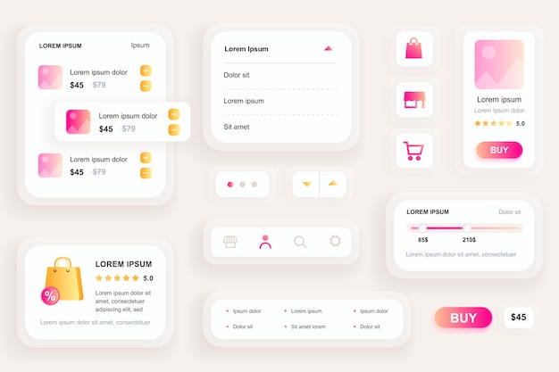 gui elements for shopping mobile app ui, ux toolkit 