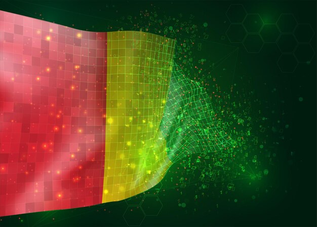 Guinea, på vektor 3d-flagg på grønn bakgrunn med polygoner og datanummere