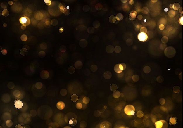 Gull bokeh Uskarphet lys på svart bakgrunn. Gylne lys og nyttårsferie-mal. Abstrakt glitter defokuserte blinkende stjerner og gnister.