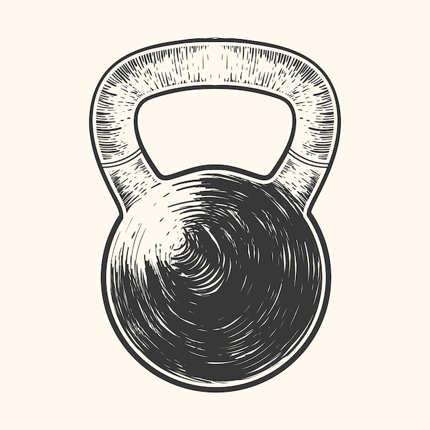 Gym Kettlebell vintage hand drawing black and white design