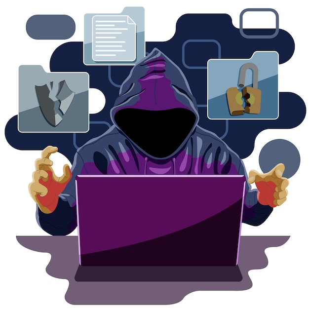 hacker and cyber criminal breaking security and stealing information data