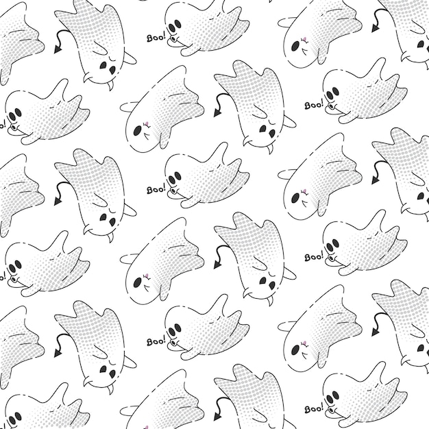 Halloween ghost pattern with devil and vampire characters vector