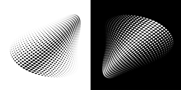 Halvtone sirkel prikker buet gradient tekstur bakgrunn 3d logo. Buet prikket emblem. Vektor