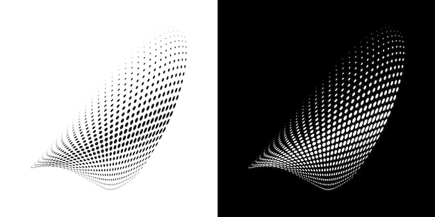 Halvtone sirkel prikker buet gradient tekstur bakgrunn 3d logo. Buet prikket emblem. Vektor