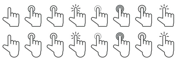 hand cursor icon in different gestures finger mouse cursor clicking cursor vector illustration