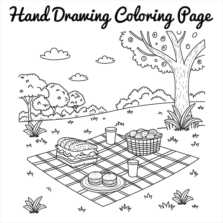 Vektor hand drawing coloring page picnic time