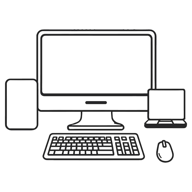 Hand drawing of a laptop with keyboard or mouse
