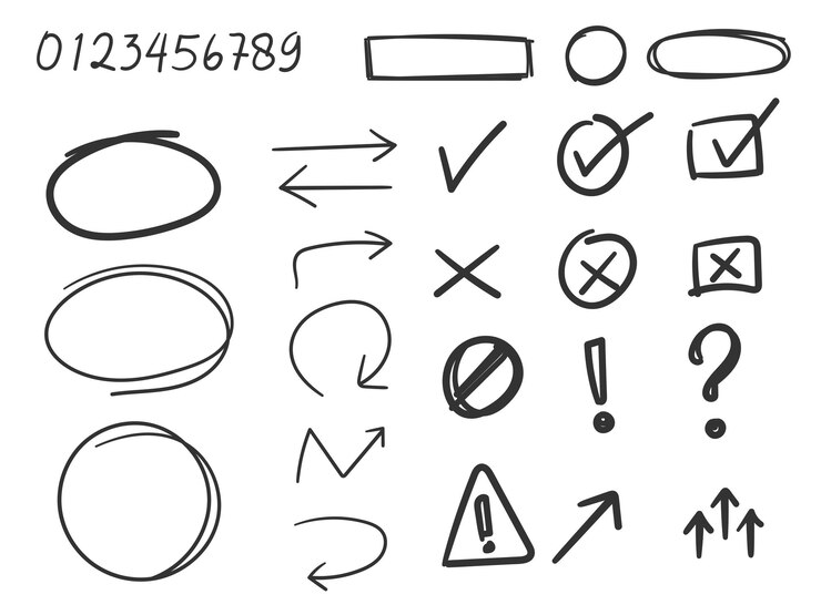 Vektor hand drawn arrows number check list line marker doodle style