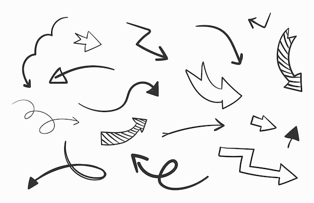 Hand drawn arrows set on white background