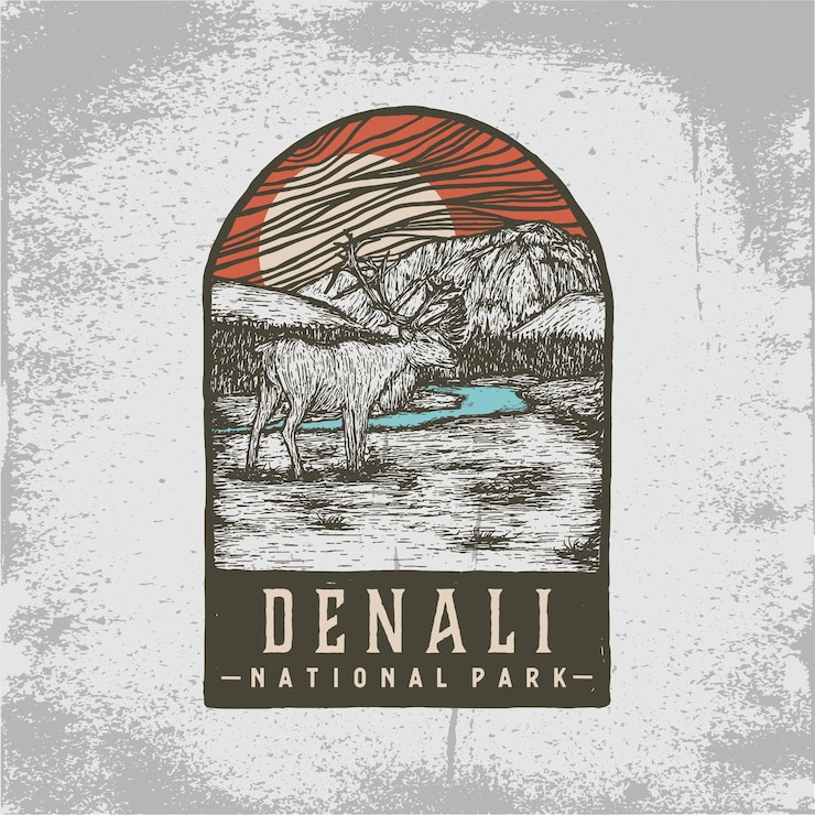 Vektor hand drawn badge of denali national park