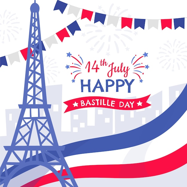 Hand drawn bastille day celebration illustration