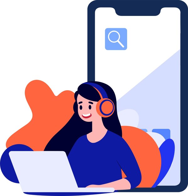 Hand Drawn Call center characters with smartphones in the concept of online support in flat style isolated on background