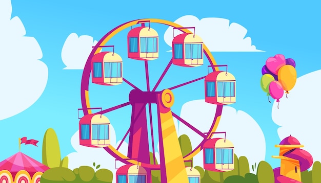 Hand drawn cartoon amusement park composition