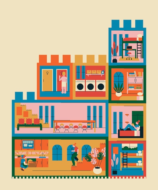 hand drawn coworking space illustration