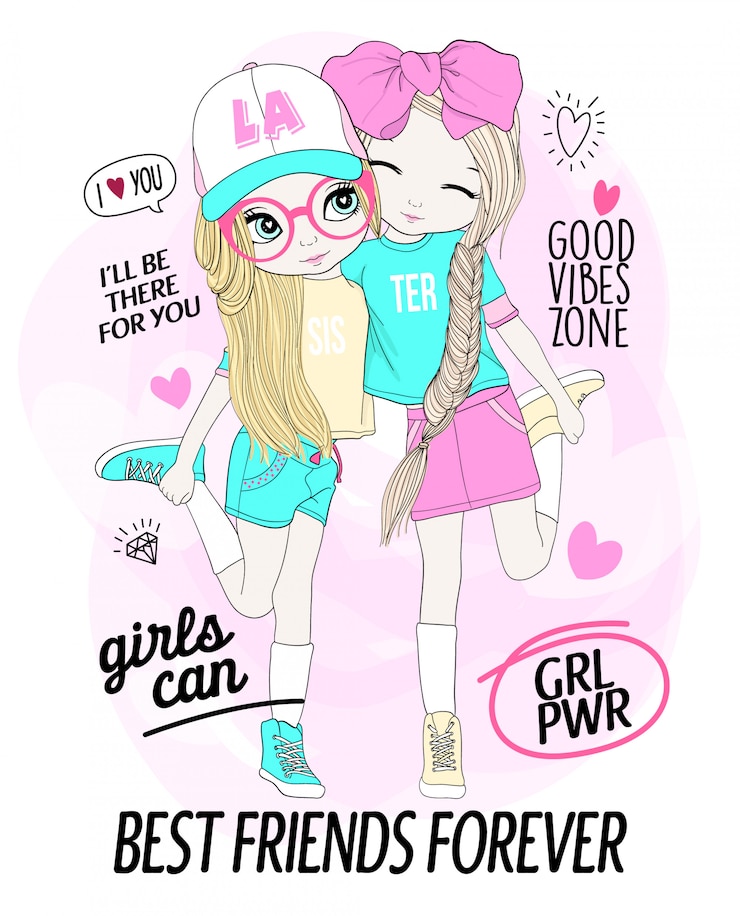 Vektor hand drawn cute girls 