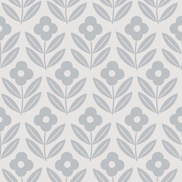 Hand drawn decorative doodle flowers seamless pattern silhouette scandinavian simple flower texture