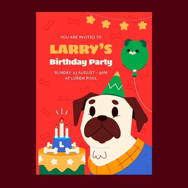 hand drawn dog birthday invitation