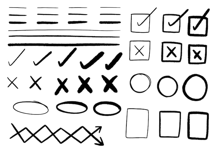 Vektor hand drawn doodle design graphic elements. hand drawn arrows circles and abstract doodle writing design. white background.