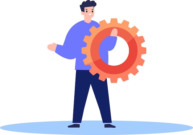 Hand Drawn Engineer or architect with cogs in construction concept in flat style isolated on background