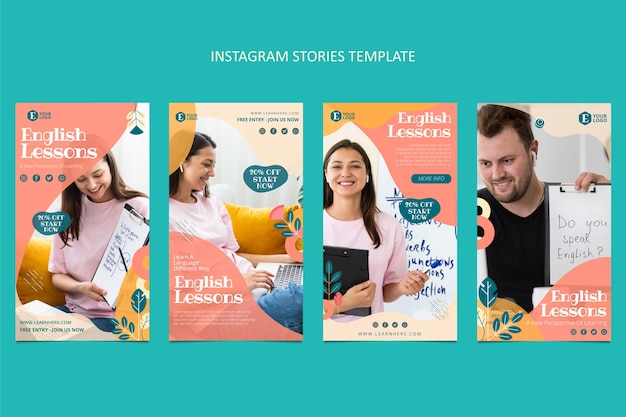 Hand drawn english lessons instagram stories template