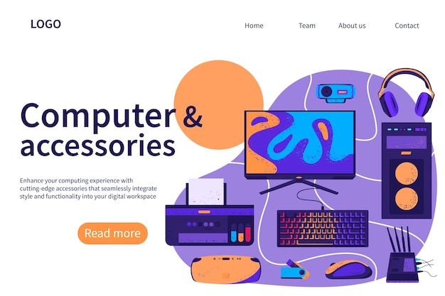 Hand drawn flat computer accessories landing page template