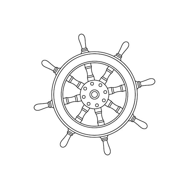 Hand drawn Kids drawing Cartoon Vector illustration pirate ship steering wheel icon Isolated