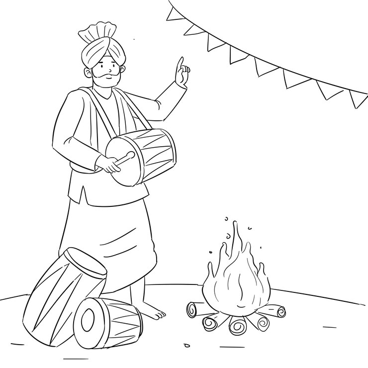 Vektor hand drawn lohri festival background coloring page illustation