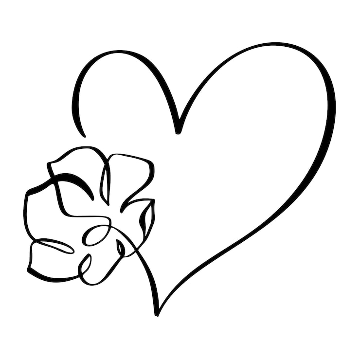 Vektor hand drawn love heart with flower vector logo one art line illustration black outline element