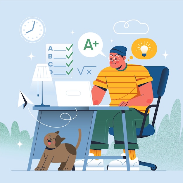 Hand drawn  online exam illustration