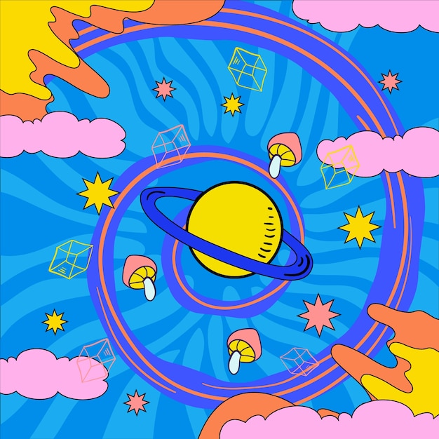 Hand drawn psychedelic illustration