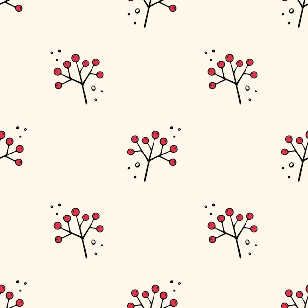 Hand drawn rowan branch botany element Seamless pattern with rowan branch Vector illustration in Doodle style