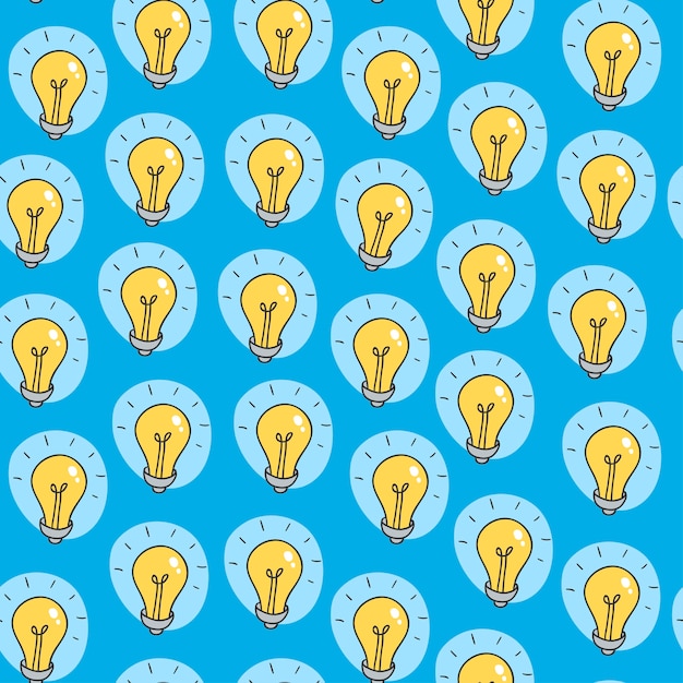 Hand drawn seamless pattern of light bulbs