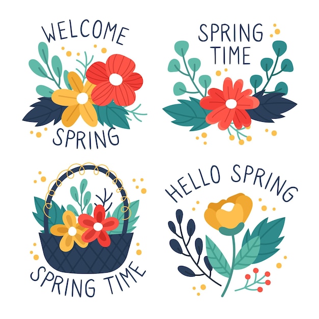 Hand drawn spring labels collection